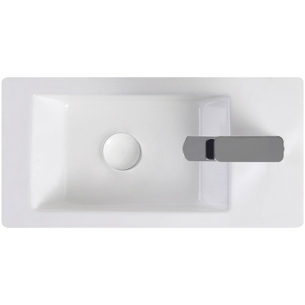 Fienza Linea TR4127A White Wall-Mounted Ceramic Bathroom Sink with Right-Hand Tap Hole - Perfect for Modern Bathrooms and Powder Rooms