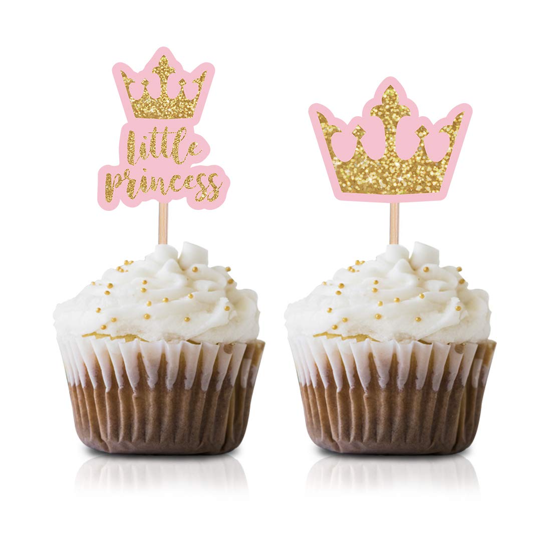 24-Pack Little Princess Cupcake Toppers - Pink & Gold Baby Shower Decorations for Girls Birthday Party | Perfect for Princess-Themed Celebrations, Dessert Decor, and Kids Party Favors