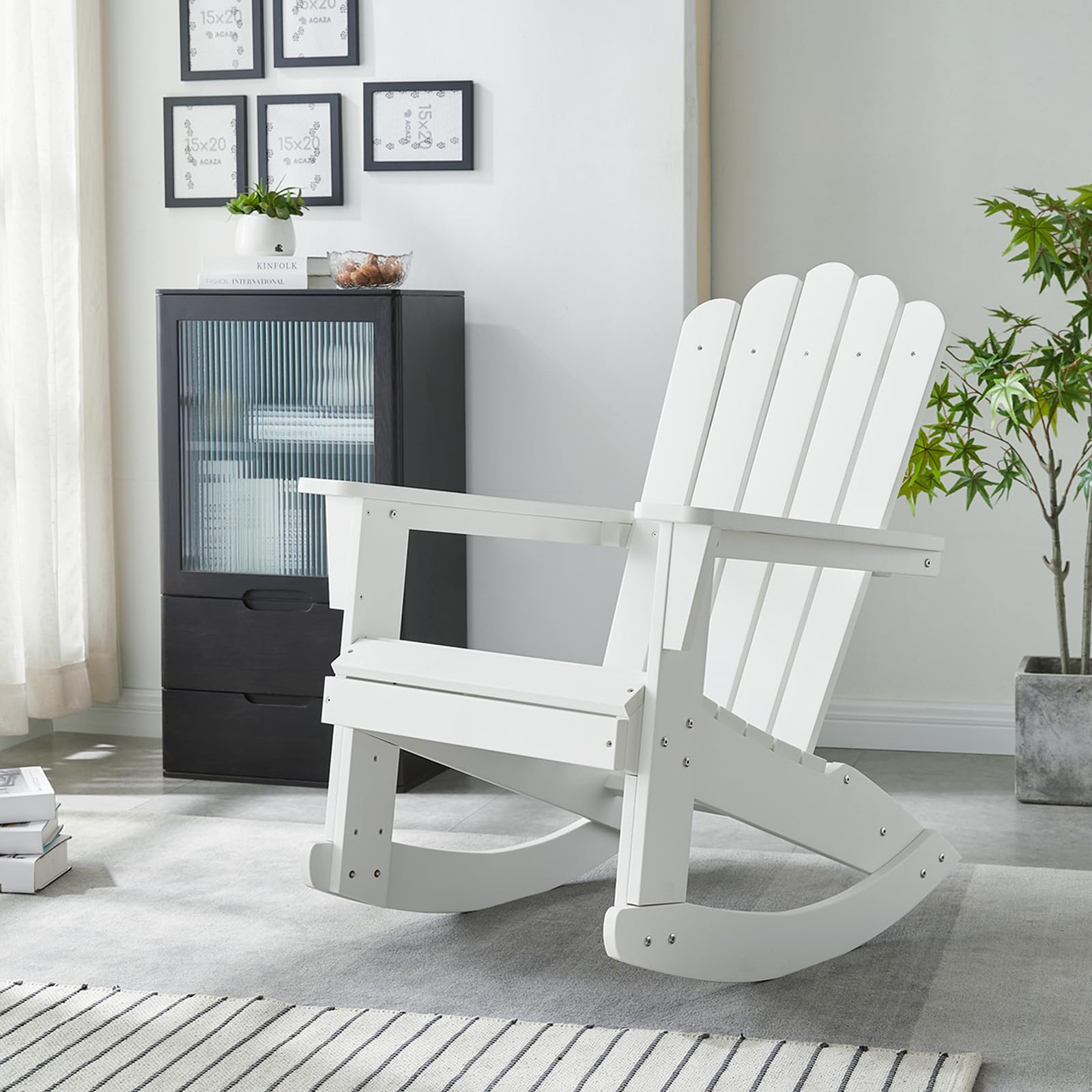 Psilvam Outdoor Adirondack Patio Rocking Chairs Set of 2 - Durable Poly Lumber Porch Rockers with High Back Support - Perfect for Porch, Garden, Deck & Backyard Relaxation (White)