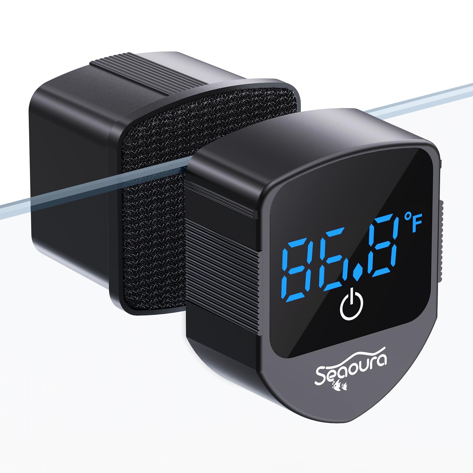 2-in-1 Magnetic Aquarium Cleaner with Thermometer for Glass Tanks (1-30 Gal) - Fish Tank Cleaning Tool