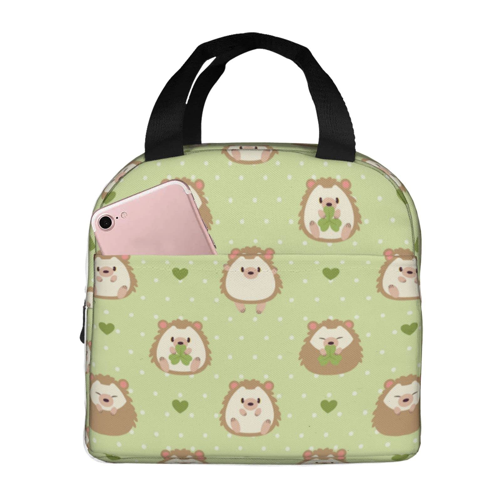Cute Hedgehog Insulated Lunch Box - Reusable Thermal Meal Bag for School, Work, Travel & Picnic | Portable Food Container for Boys & Girls | Garden-Themed Design with Grass Pattern | Perfect for Daily Use, Outdoor Activities & Office Lunch