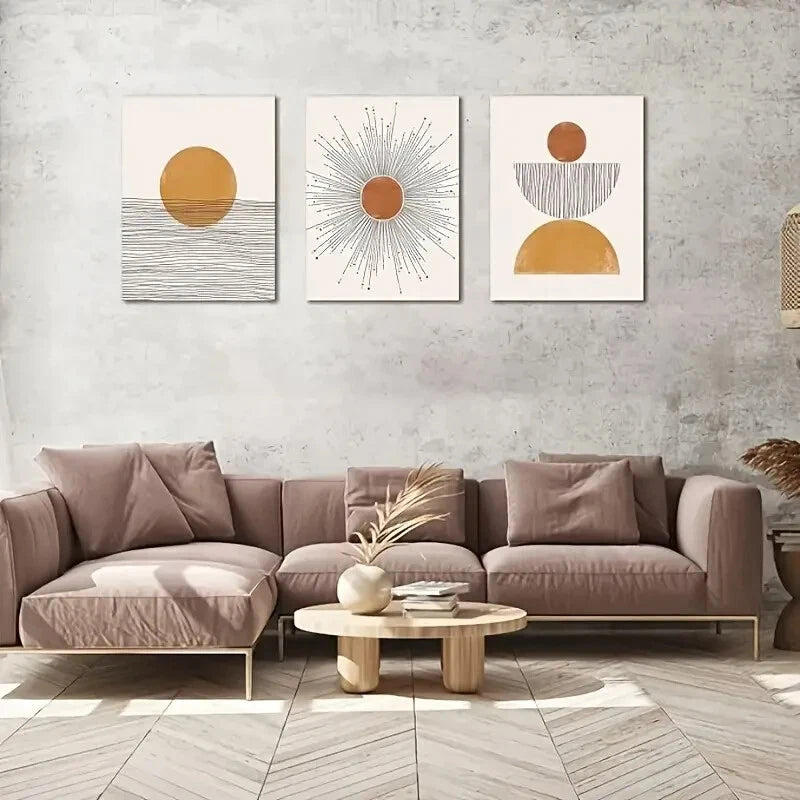 3-Piece Geometric Orange Sun Rising Metal Wall Art - Ready to Hang Modern Home Decor for Living Room, Bedroom & Office