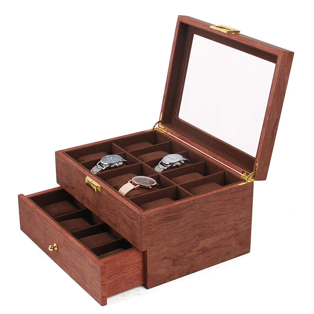 20-Slot Watch Organizer Box with Acrylic Top Lid - 2 Layer Wooden Watch Display Case for Men & Women - Perfect for Watch Collection Storage, Travel, and Gift Giving (Rosewood)