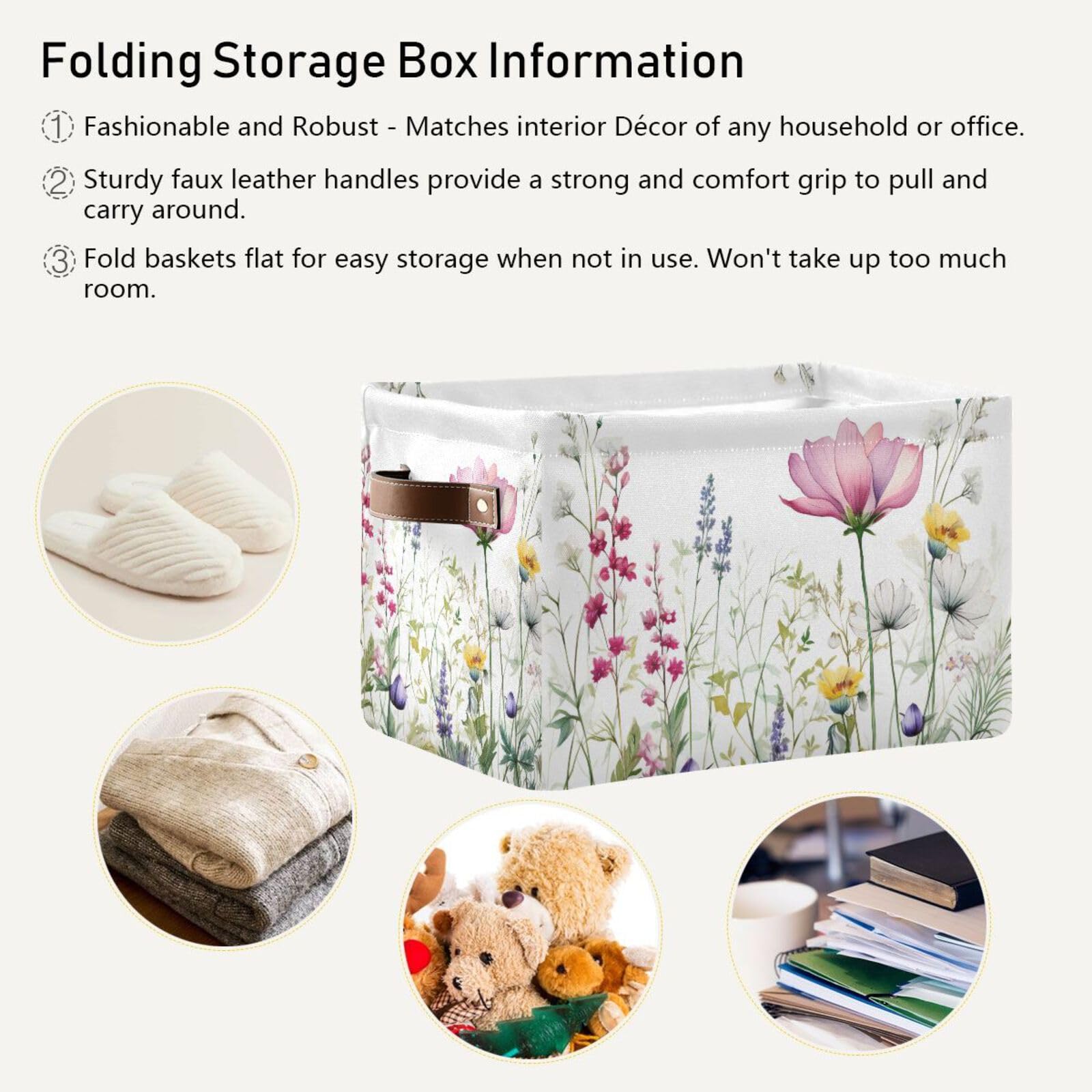 Foldable Canvas Storage Baskets with Handles - 2 Pack Rectangle Fabric Organizer Box for Clothes, Toys & Home Decor | Perfect for Closet, Shelves, Office & Bedroom Organization