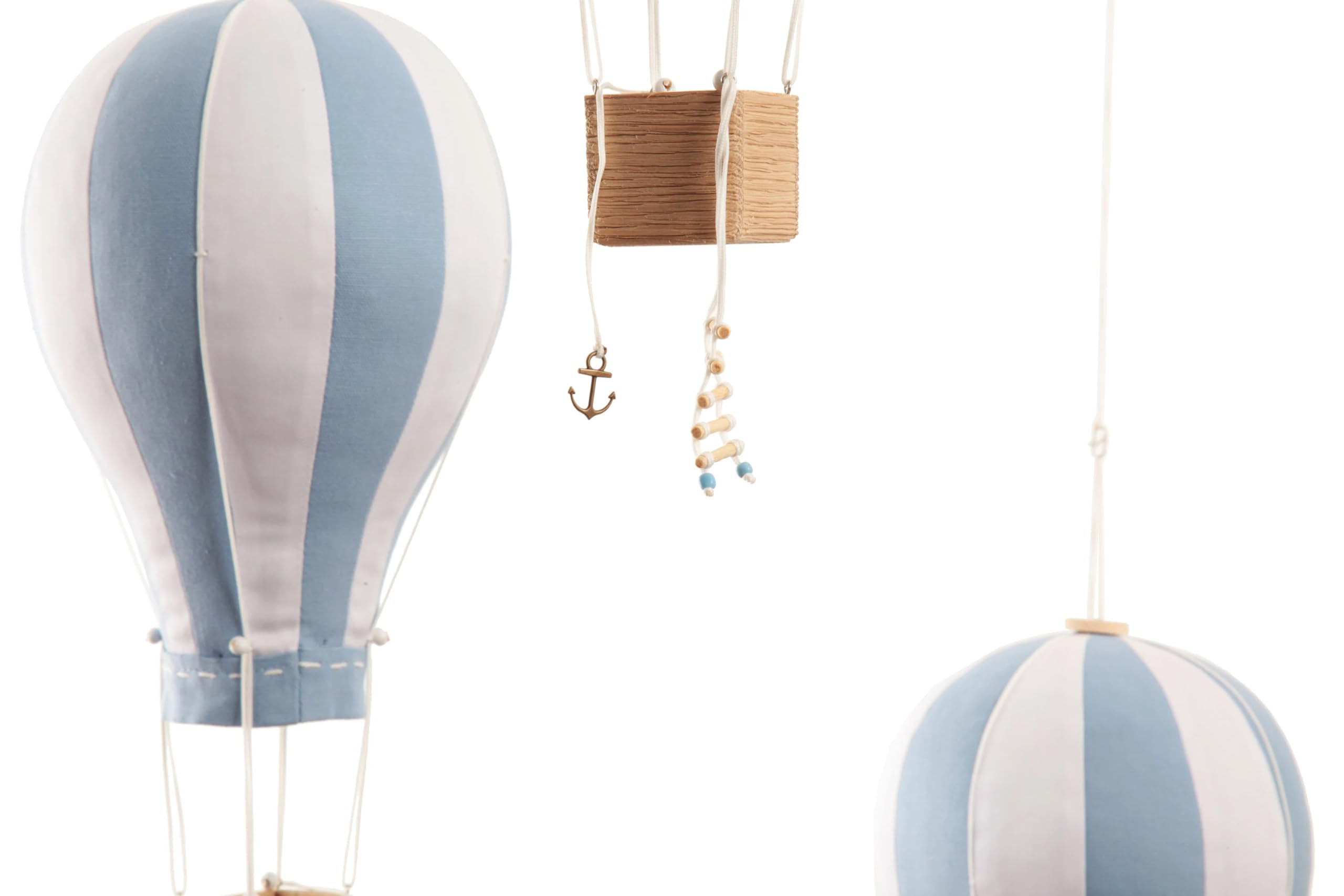 Large Hanging Hot Air Balloon Mobile - Baby Blue & White Nursery Decor, 43.3