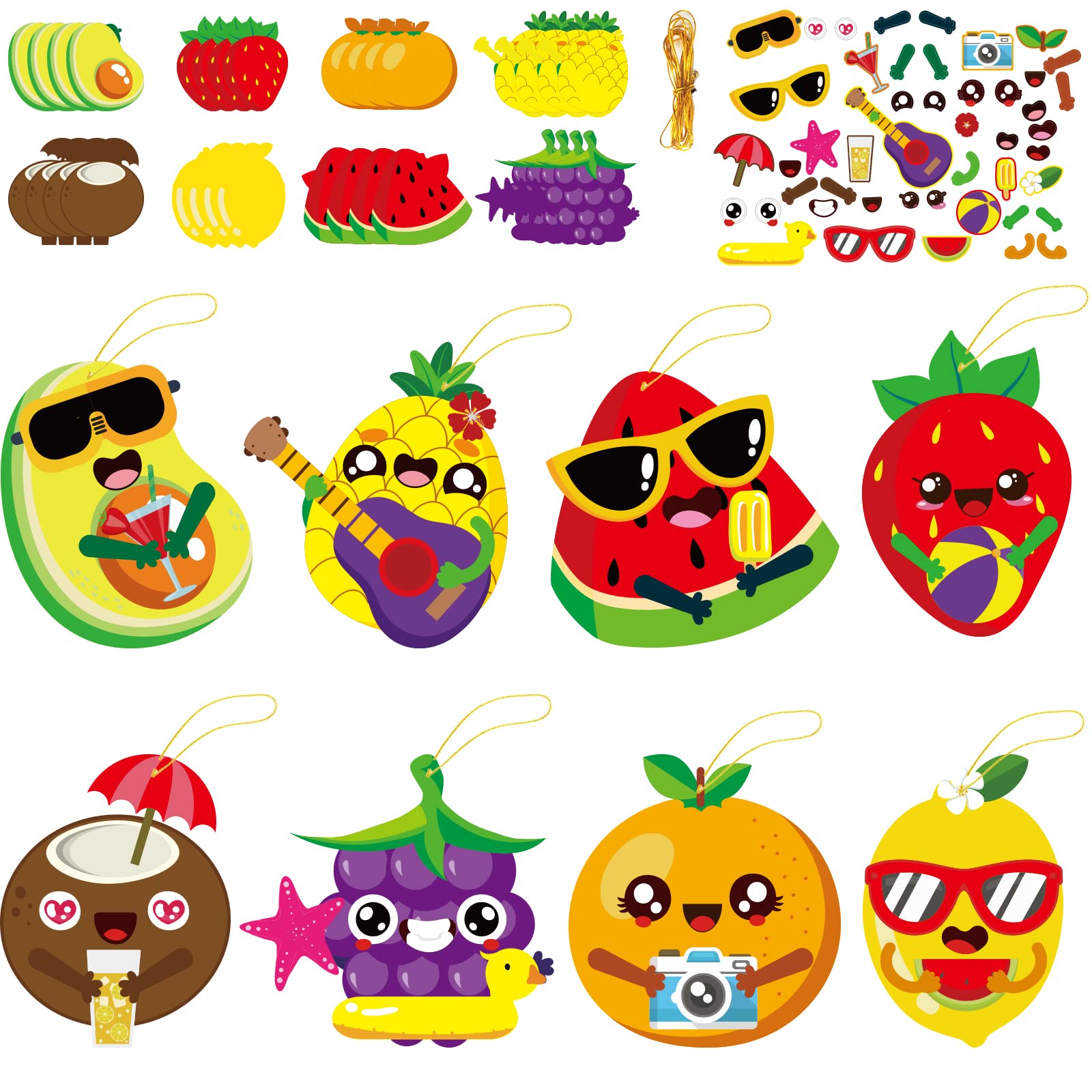 Chiazllta 32 Pack Kids Summer Fruit Craft Kit - DIY Hawaiian Fruit Sticker Art Set for Early Education, Home & Classroom Activities | Perfect for Summer Parties, Birthday Favors & Creative Play