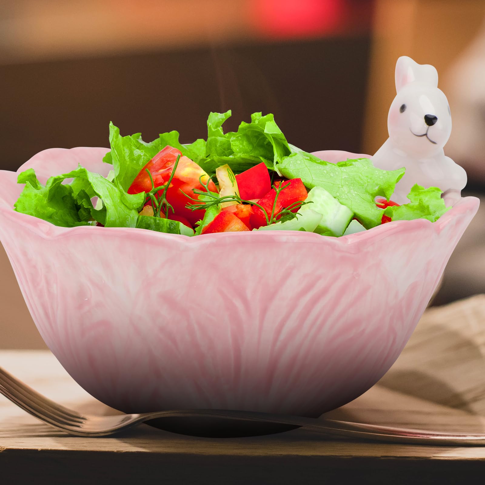 Easter Ceramic Bowl - Rabbit & Flower Design for Cereal, Salad, Rice, Pasta, Soup & Dessert | Food Storage Container | Perfect for Easter Party, Home Dining & Holiday Decor