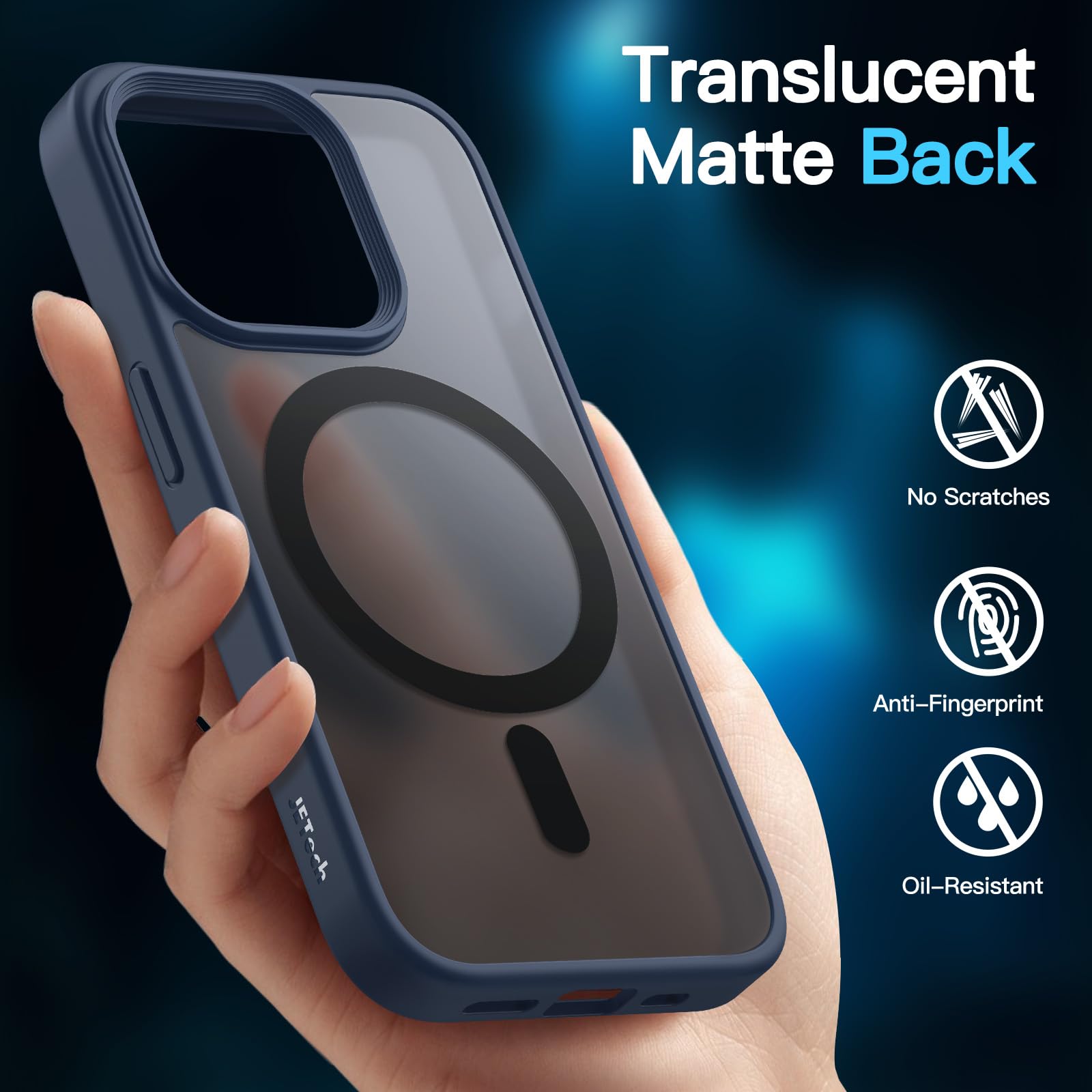 JETech 3 in 1 Magnetic Case for iPhone 15 Pro 6.1-Inch | 2 Pack Tempered Glass Screen Protectors | MagSafe Compatible | Translucent Matte Shockproof Phone Cover (Storm Blue) - Perfect for Work, Travel & Everyday Protection