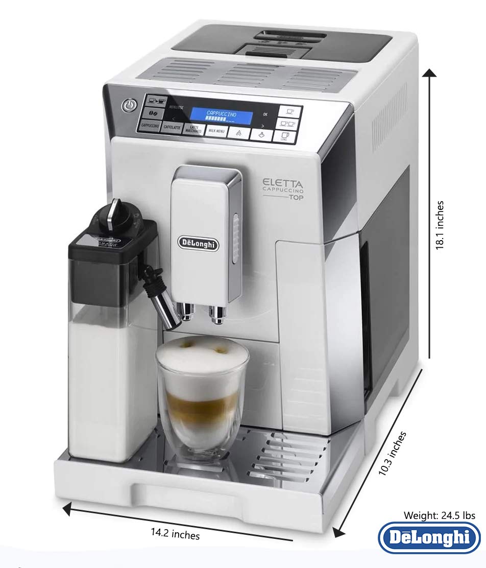 De'Longhi Eletta ECAM 45760 Super Automatic Espresso Machine with Adjustable Silent Ceramic Grinder, Double Boiler & Milk Frother - Perfect for Brewing Espresso, Cappuccino, Latte & Macchiato at Home or Office