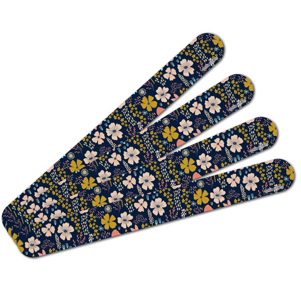 Floral Pattern Double-Sided Nail File Emery Board Set - 4 Pack for Professional Manicure & Pedicure | Perfect for Home, Salon, Travel & Gift Giving