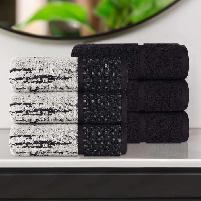 Premium Cotton Plush Jacquard Hand Towels Set of 6 - Soft & Absorbent Bath & Kitchen Towels for Bathroom, Guest Room, and Spa Use