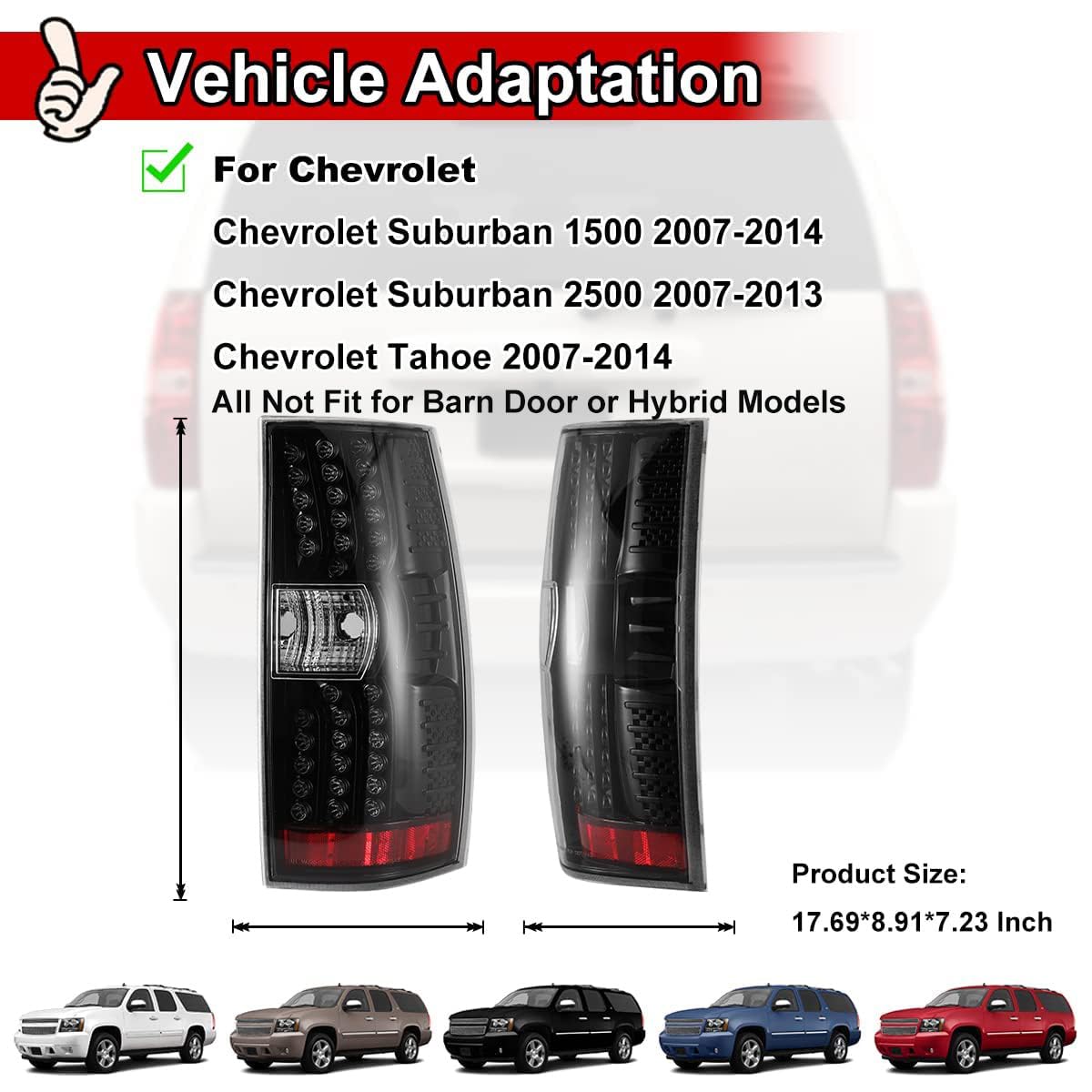 Nixon Offroad LED Tail Lights for Chevrolet Suburban & Tahoe 2007-2014 - Glossy Black Housing with Clear Lens - Replacement Rear Lamps Assembly | Perfect for Off-Roading, Night Driving & Vehicle Customization