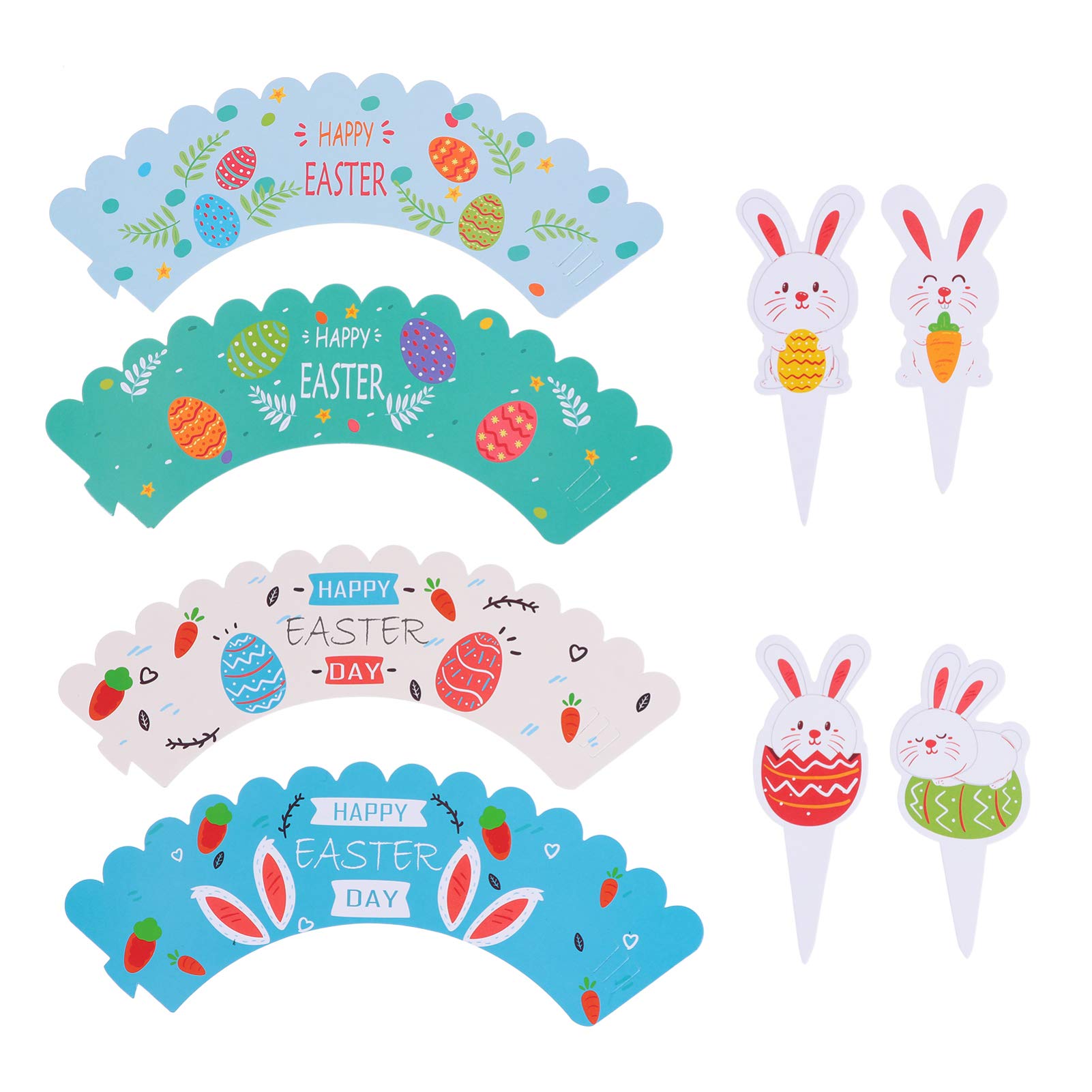 PRETYZOOM 48pcs Rabbit Cake Picks - Bunny Cupcake Toppers for Birthday Party Decorations, Cake Table Decor, Cupcake Wrappers & Paper Linings | Perfect for Baby Showers, Easter Celebrations & DIY Dessert Displays