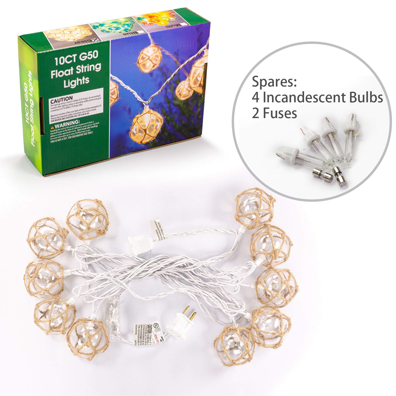 Nautical Fish Float String Lights - Set of 10 Clear G50 Ball Lights for Outdoor & Indoor Decor | Perfect for Beach Parties, Patio Lighting, and Wall Decorations