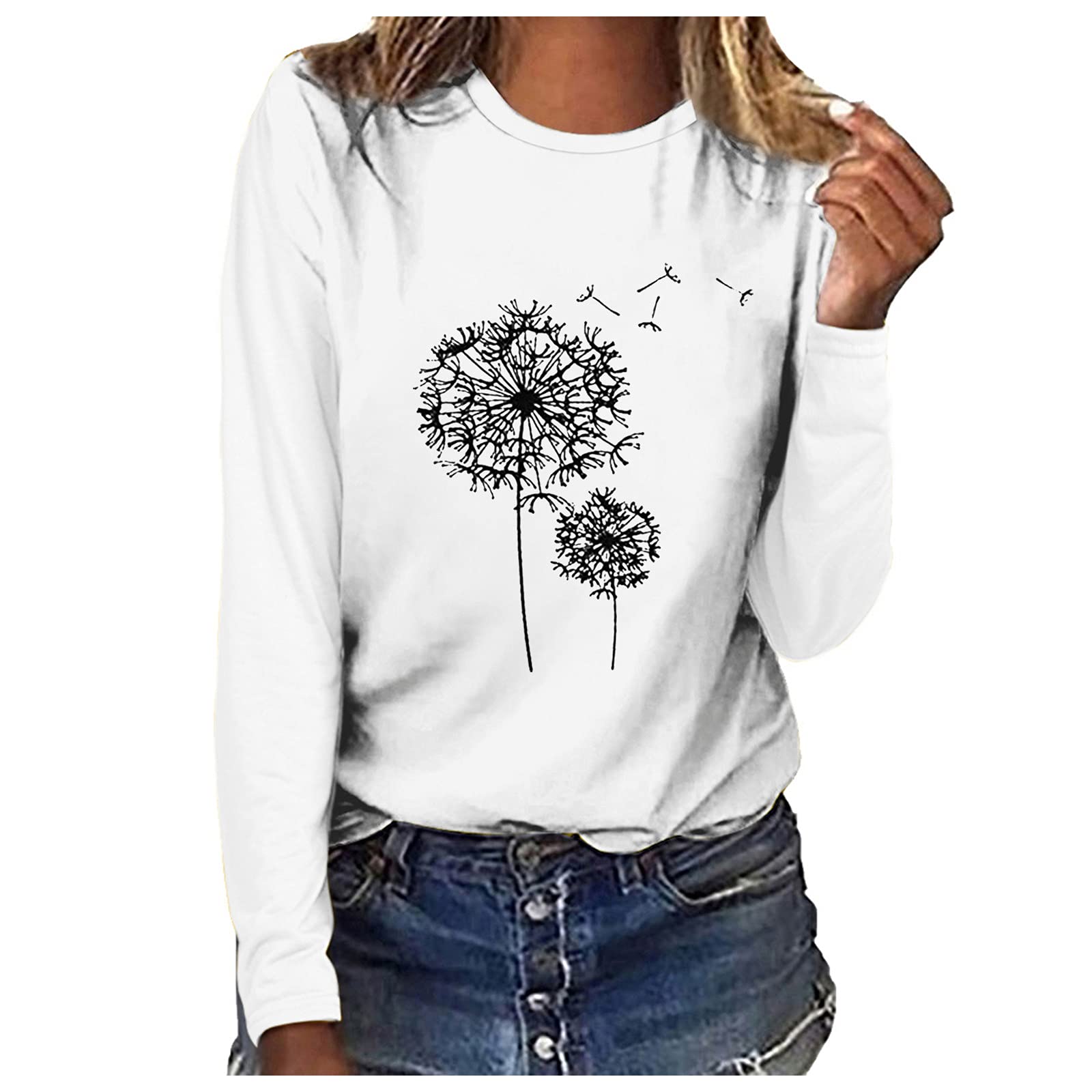 Women's Loose Fit Long Sleeve Cotton T-Shirt - Crew Neck Casual Blouse for Everyday Wear - Perfect for Office, Travel & Relaxing Outfits