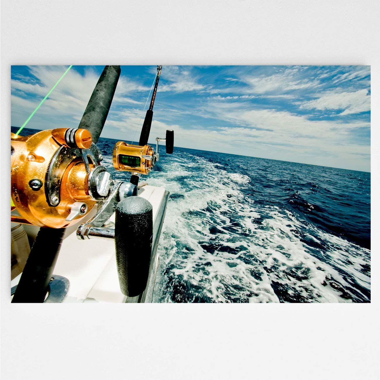 Big Game Fishing Reels on Boat Ocean Wall Art - 16x24 Inch Canvas Prints for Home & Office Decor | Coastal, Nautical, Beach House Theme