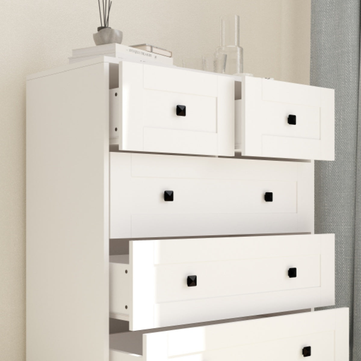 5-Drawer White Farmhouse Chest of Drawers - Perfect for Bedroom Storage & Rustic Home Decor