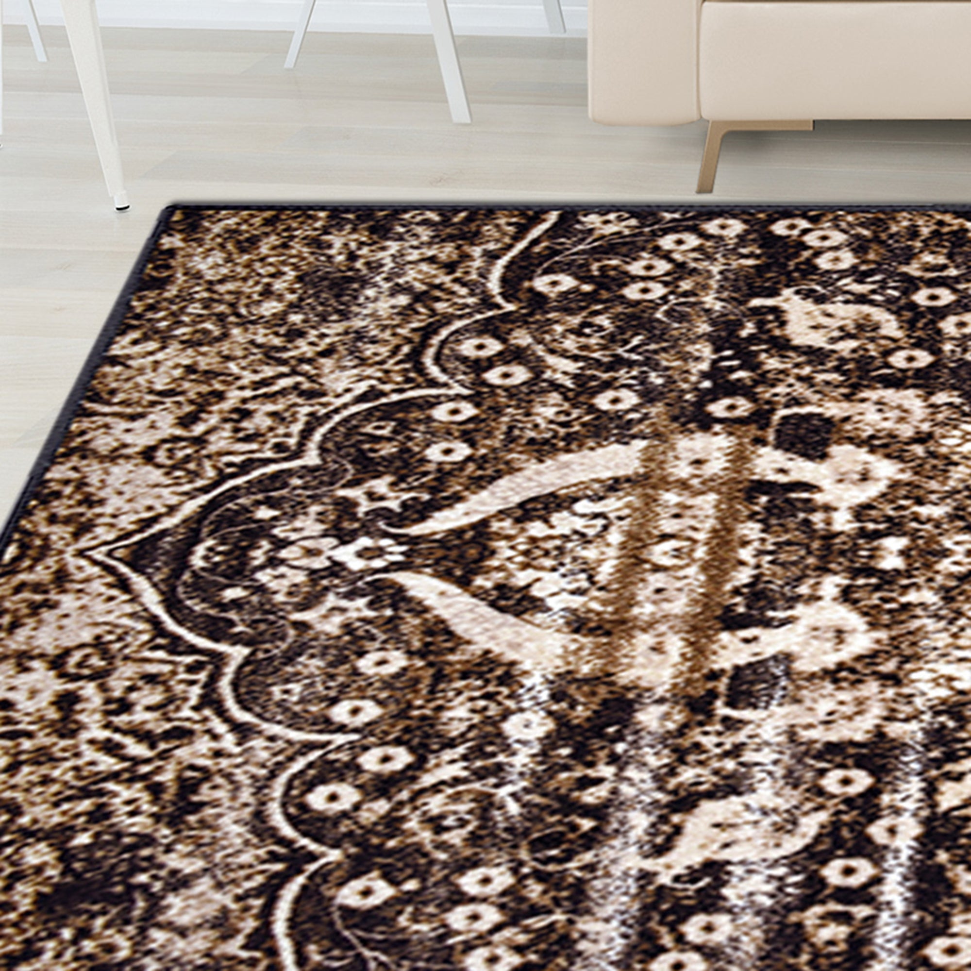 Oswell Medallion Non-Slip Washable Indoor Area Rug - Non-Skid Living Room Carpet, Soft Floor Mat for Bedroom, Hallway Runner - Perfect for Home Decor & High Traffic Areas