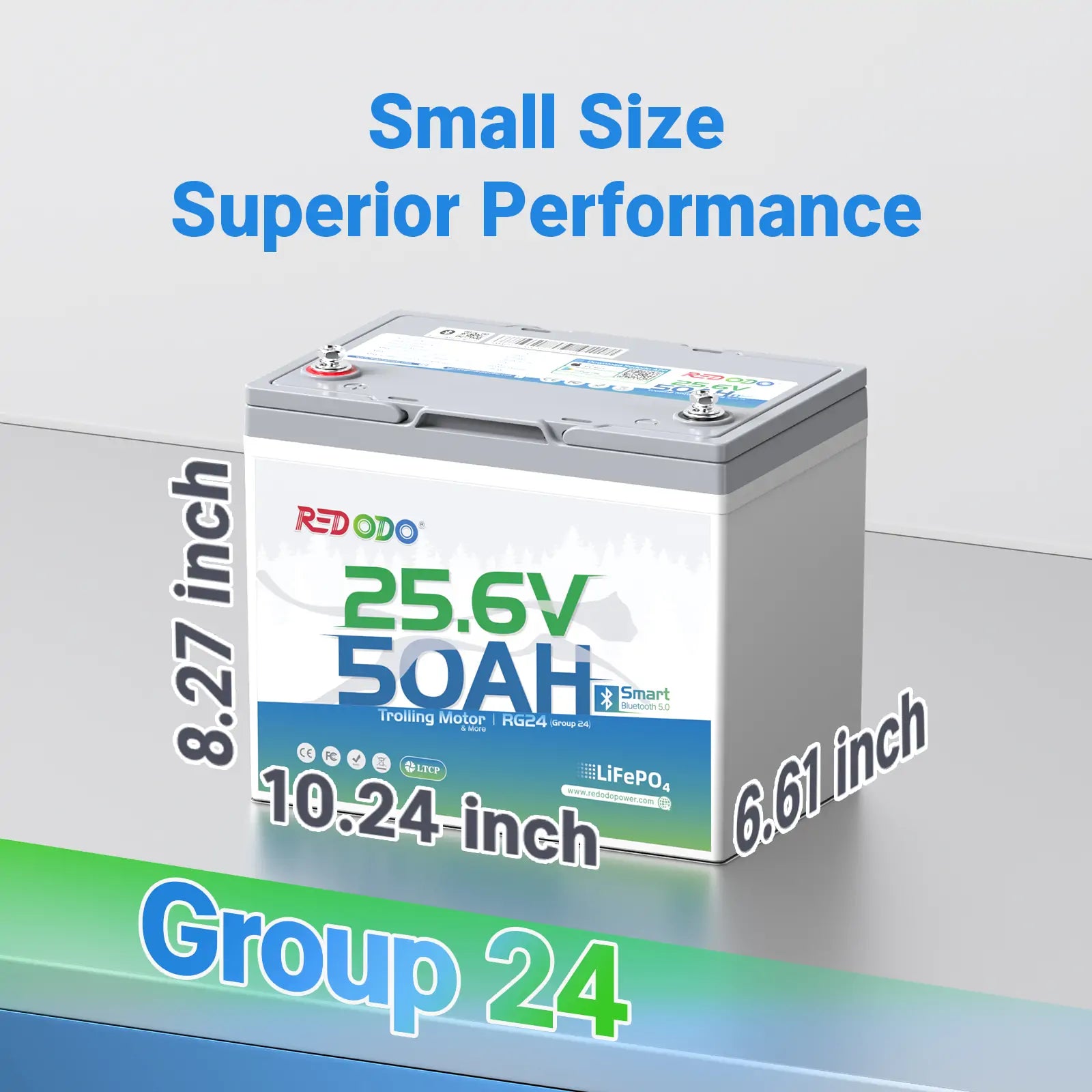 Redodo 24V 50Ah Deep Cycle Lithium Battery with Bluetooth - Compatible with 24V Trolling Motors up to 100 lbs - Perfect for Kayak Fishing, Bass Boats & Marine Applications
