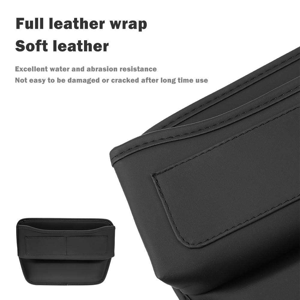 Leather Car Seat Gap Filler Organizer with Card Holder - L-Capacity Storage Box for Phone, Keys, Glasses & Essentials | Perfect Car Accessories for Organization & Convenience (Black) | Ideal for Daily Commute, Road Trips & Family Travel