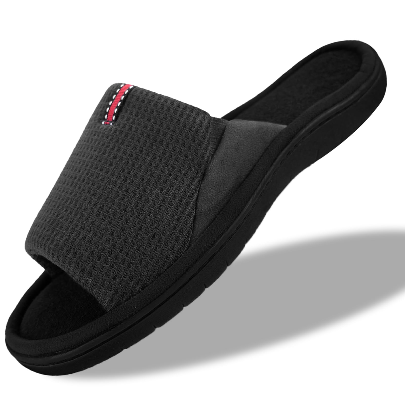 WALKFUN Men's Lightweight Open-Toe House Slippers - Soft Memory Foam Indoor Slides Sandals for Bedroom, Patio & Lounge - Comfortable All-Season Slippers for Relaxation at Home