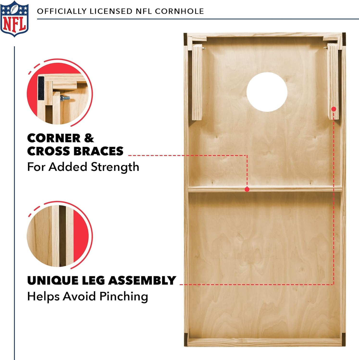 NFL Regulation Size 2' x 4' Solid Wood Cornhole Set with HD Team Graphics - Premium Bean Bag Toss Game for Football Fans | Perfect for Tailgating, Backyard Parties & Family Outdoor Fun