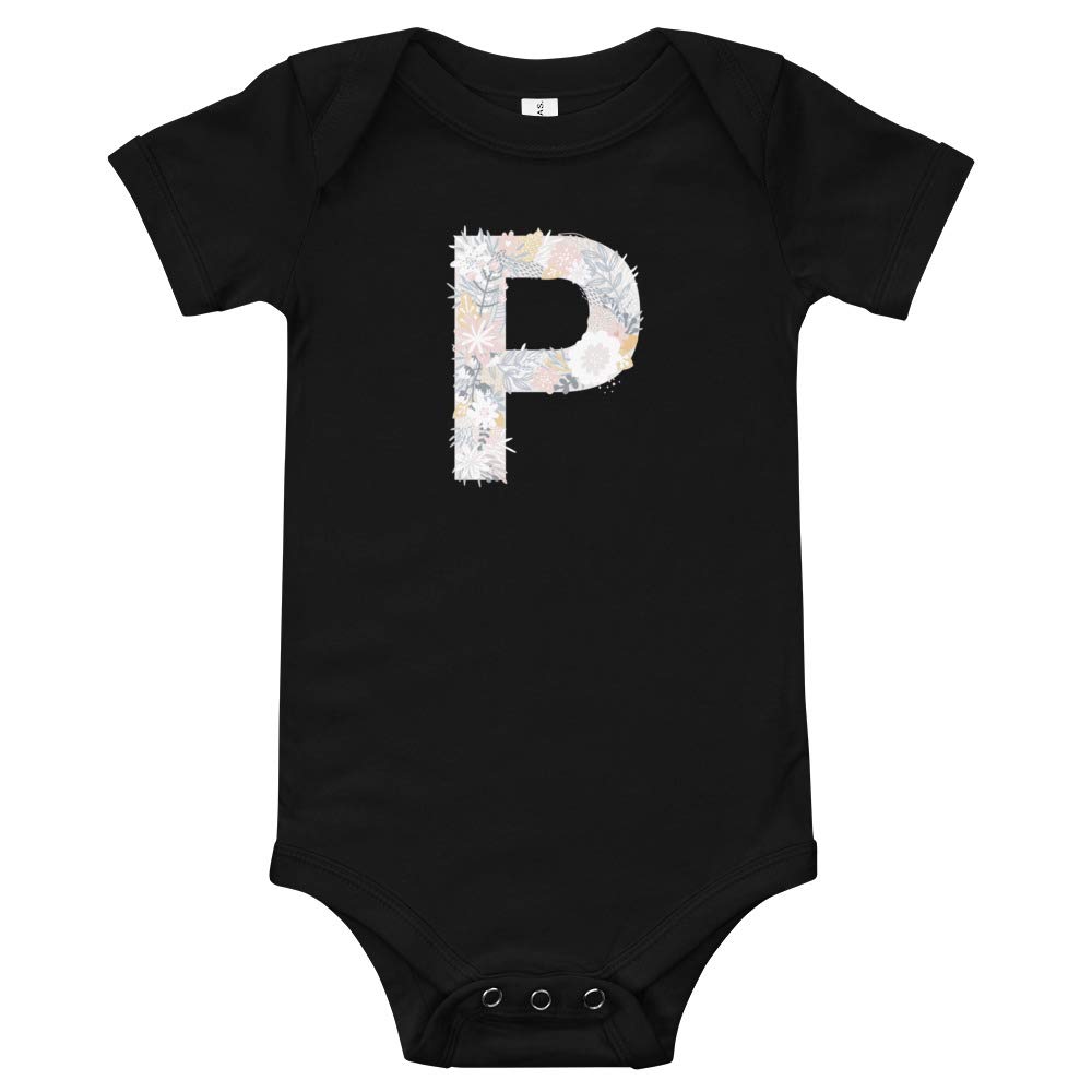 Personalized Baby Bodysuit with Nature Floral Flowers & Letter P - Cute Infant Clothes for Newborns | Perfect Baby Shower Gift & Photo Outfit