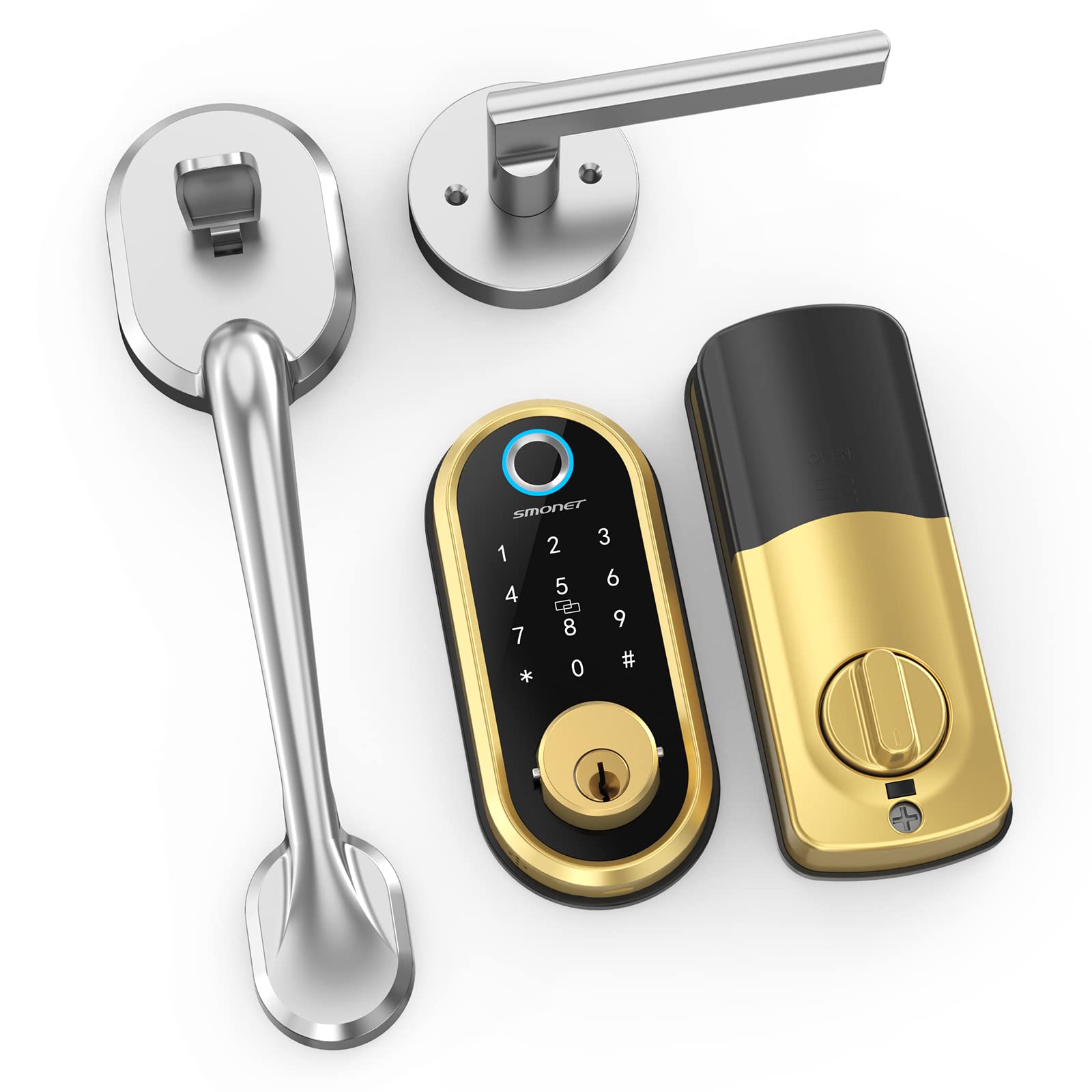 SMONET Smart Lock - Keyless Entry Fingerprint Door Lock with Biometric Deadbolt, Keypad, IC Cards & App Control - Bluetooth Enabled for Front Door Security - Perfect for Homes, Apartments & Vacation Rentals