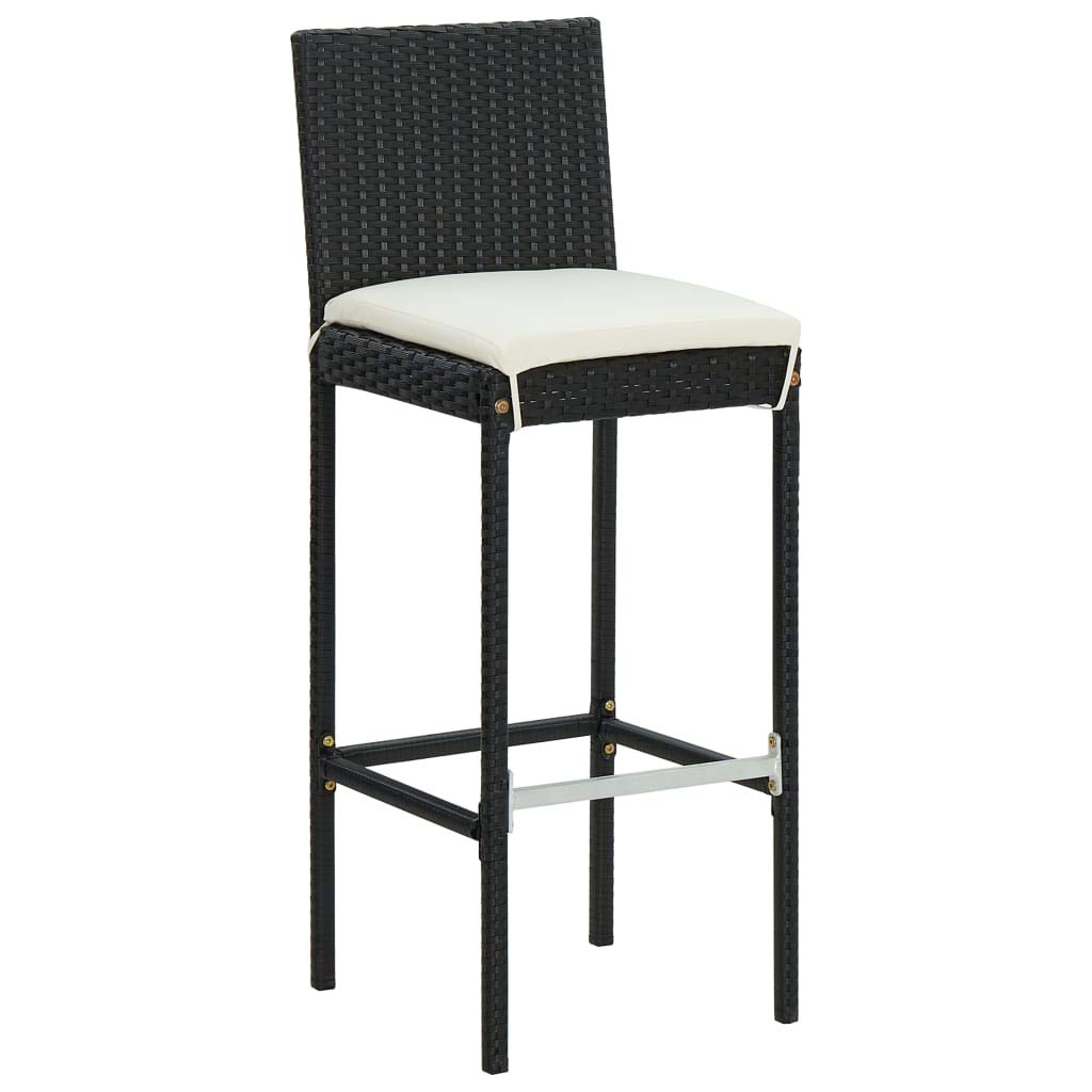 2-Pack Black Poly Rattan Garden Bar Stools with Cushions - Outdoor Patio, Poolside & Backyard Seating Furniture for Relaxing & Entertaining