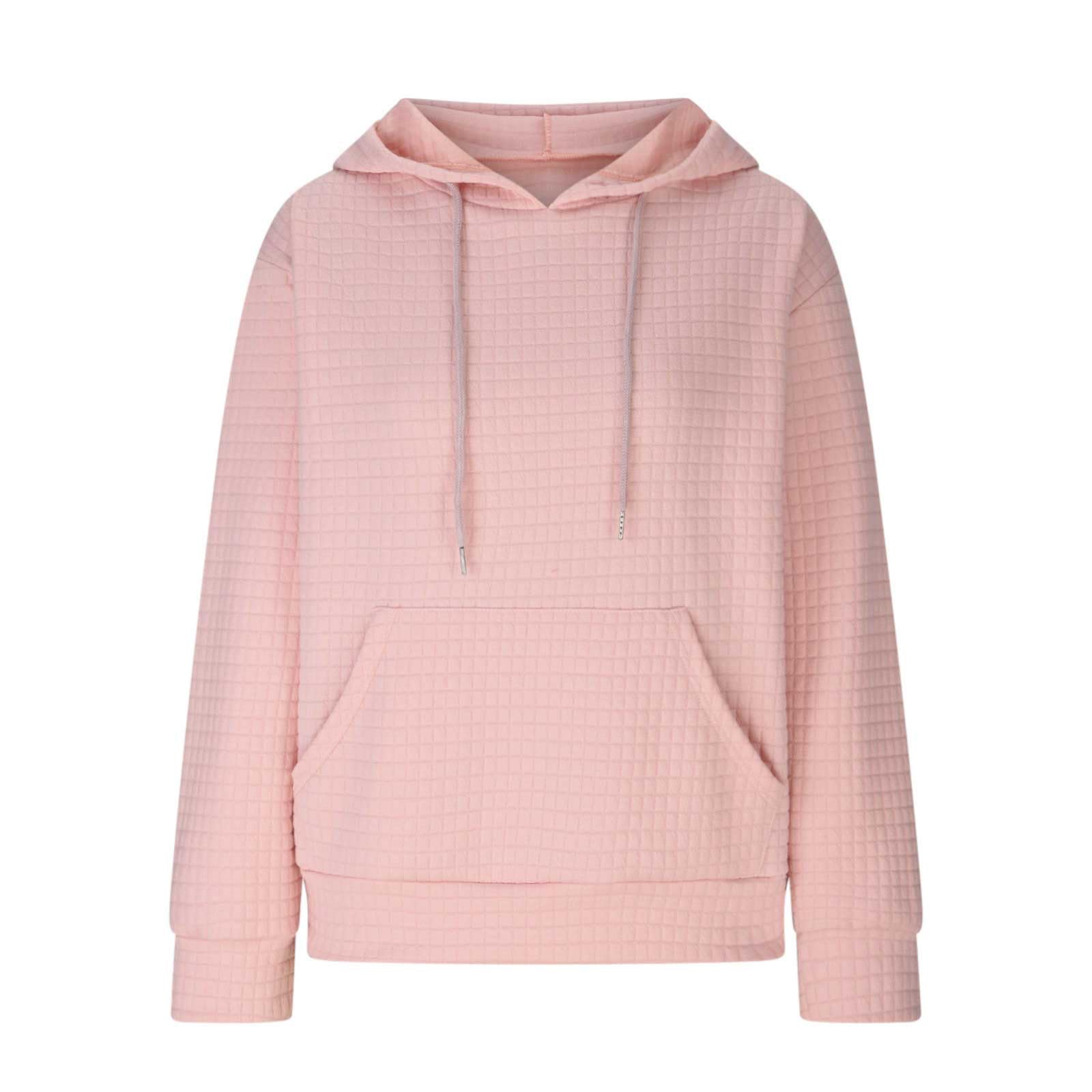 Women's Casual Waffle Knit Hooded Sweatshirt with Drawstring & Pockets - Soft Long Sleeve Pullover Hoodie for Lounge, Travel & Outdoor Activities
