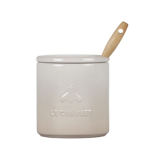 Le Creuset Enameled Cast Iron Honey Pot with Dipper - Meringue Color | Perfect for Tea, Coffee, and Dessert Serving