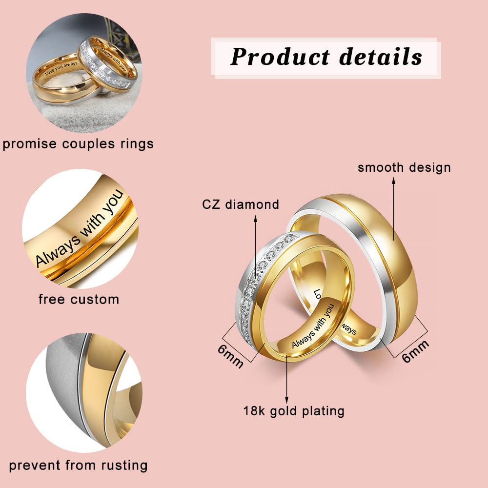 Personalized Matching Couples Rings Set - Stainless Steel His and Hers Wedding Bands - Custom Engraved Promise Rings for Couples - Perfect for Anniversaries, Engagements & Romantic Gifts