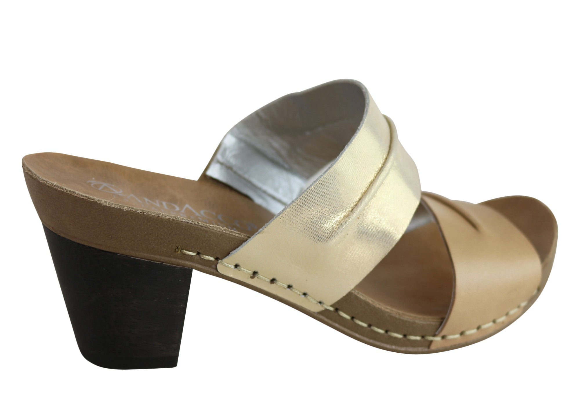 Andacco Vincenza Women's Leather Mid Heel Sandals Slides - Comfortable Brazilian Made Shoes for Casual Outings & Summer Weddings