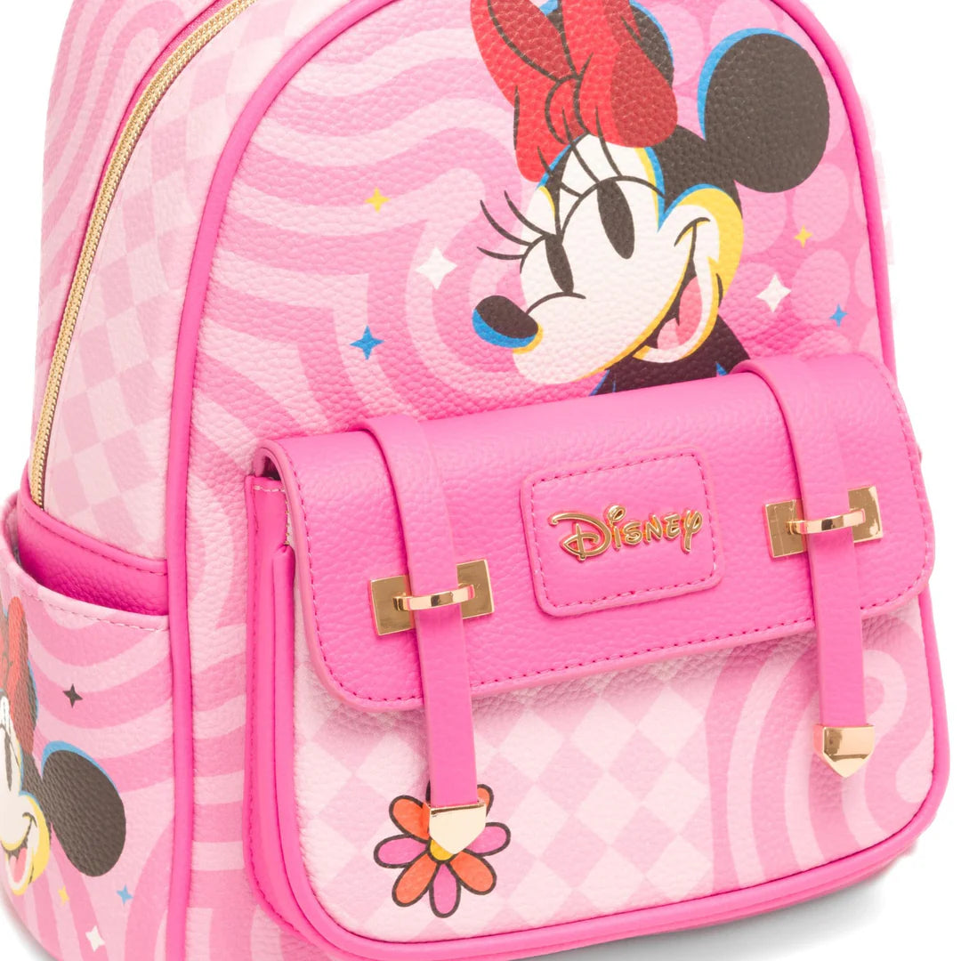 Disney Minnie Mouse Glam Vibes Vegan Leather Mini Backpack for Women - Cute Small Purse for School, Travel & Everyday Use