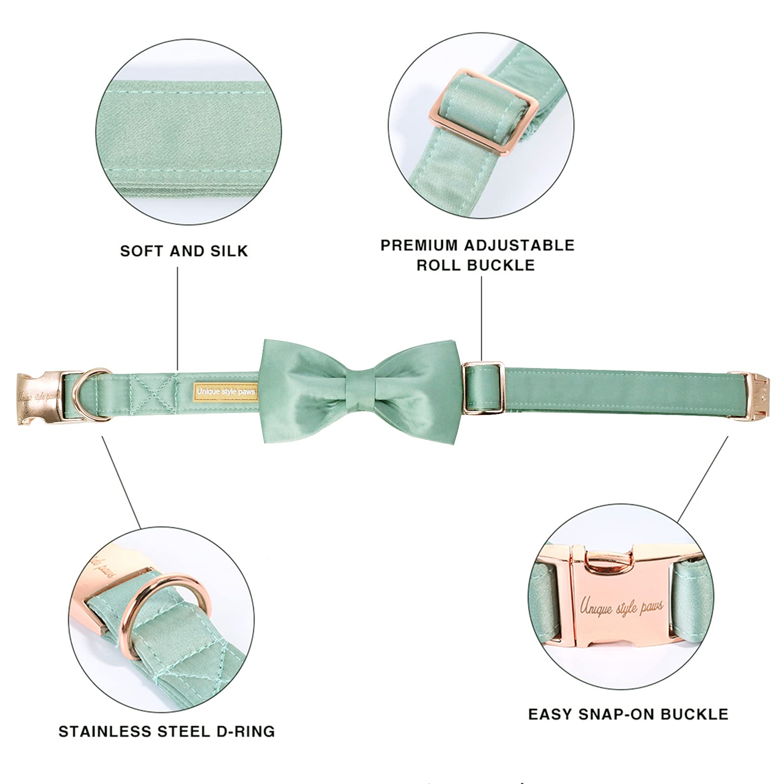 Stylish Green Silk Dog Collar with Adjustable Bow Tie - Soft & Comfortable Pet Collar for Small Dogs - Perfect Gift for Puppies, Daily Walks & Special Occasions