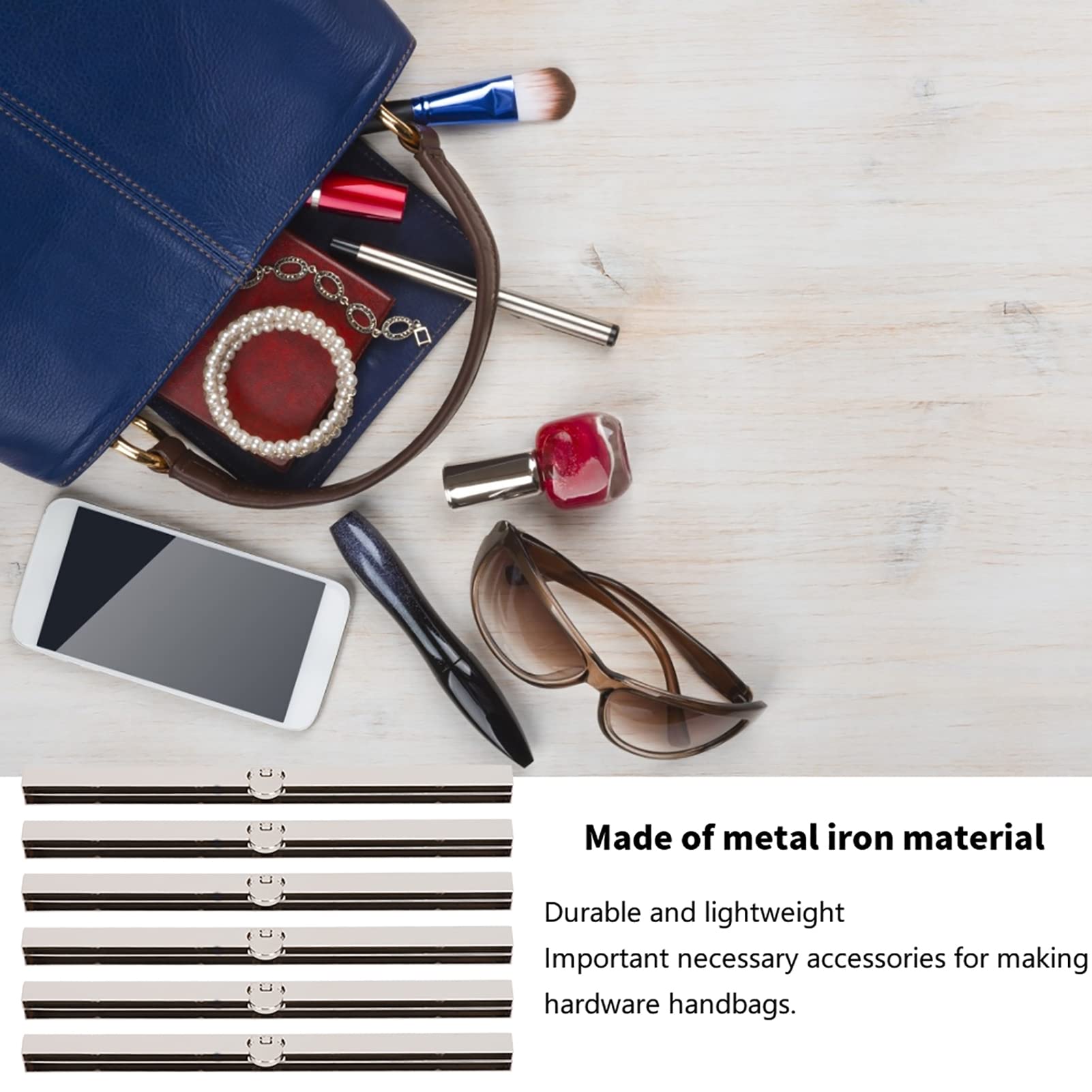 6-Piece Metal Purse Frame Set - Lightweight Iron Wallet Clasp for DIY Handmade Purses, Wallets & Bags (7.5 Inch/19cm, Silver) - Perfect for Crafting, Sewing Projects & Leatherworking Accessories