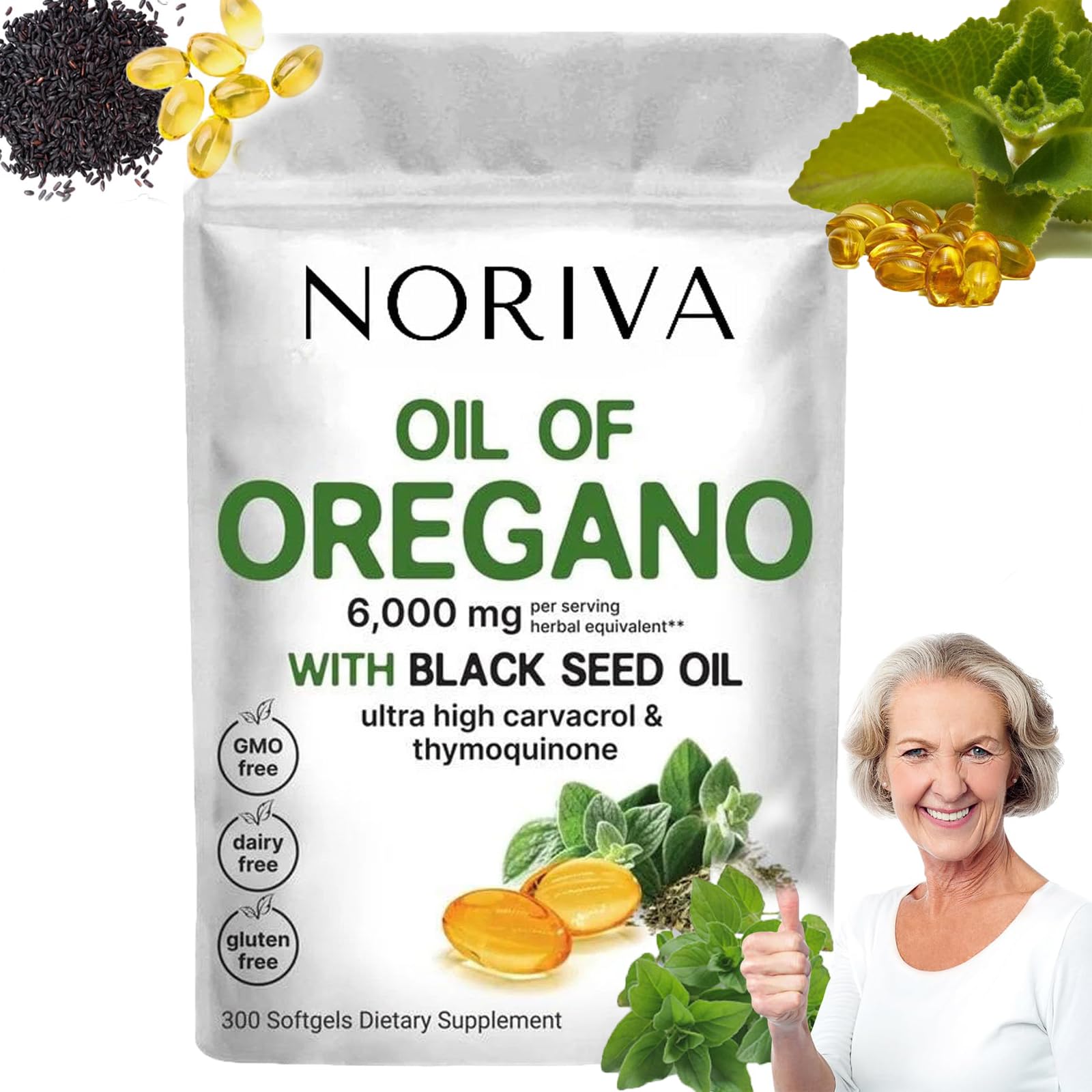 Noriva Oil of Oregano 6000mg Supplement Capsules with Black Seed Oil - Immune Support & Digestive Health - Perfect for Travel & Daily Wellness