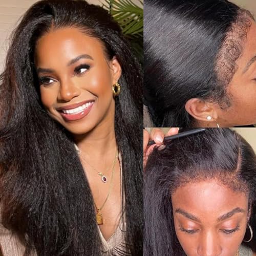 Kinky Edge Hairline Yaki Straight 13x4 Lace Front Wig