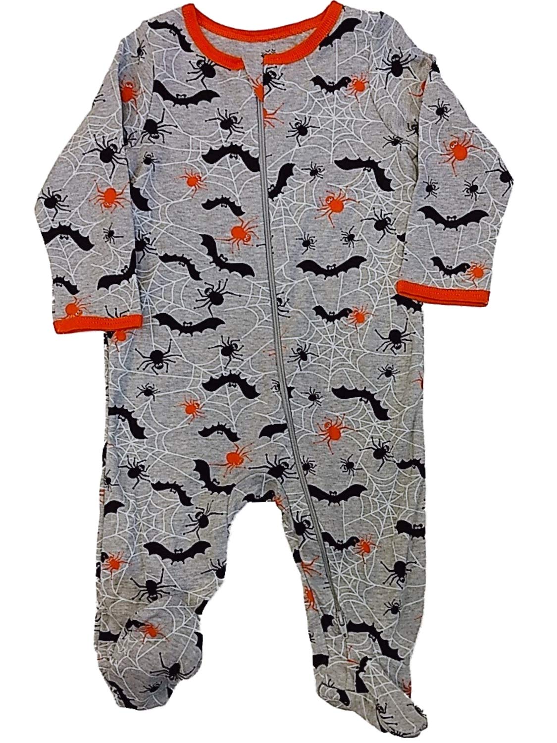 Spider & Bat Halloween Footie Sleeper for Infant Boys - Soft Gray Sleep & Play Pajamas - Perfect for Halloween Costume, Baby Photo Shoots & Cozy Bedtime
