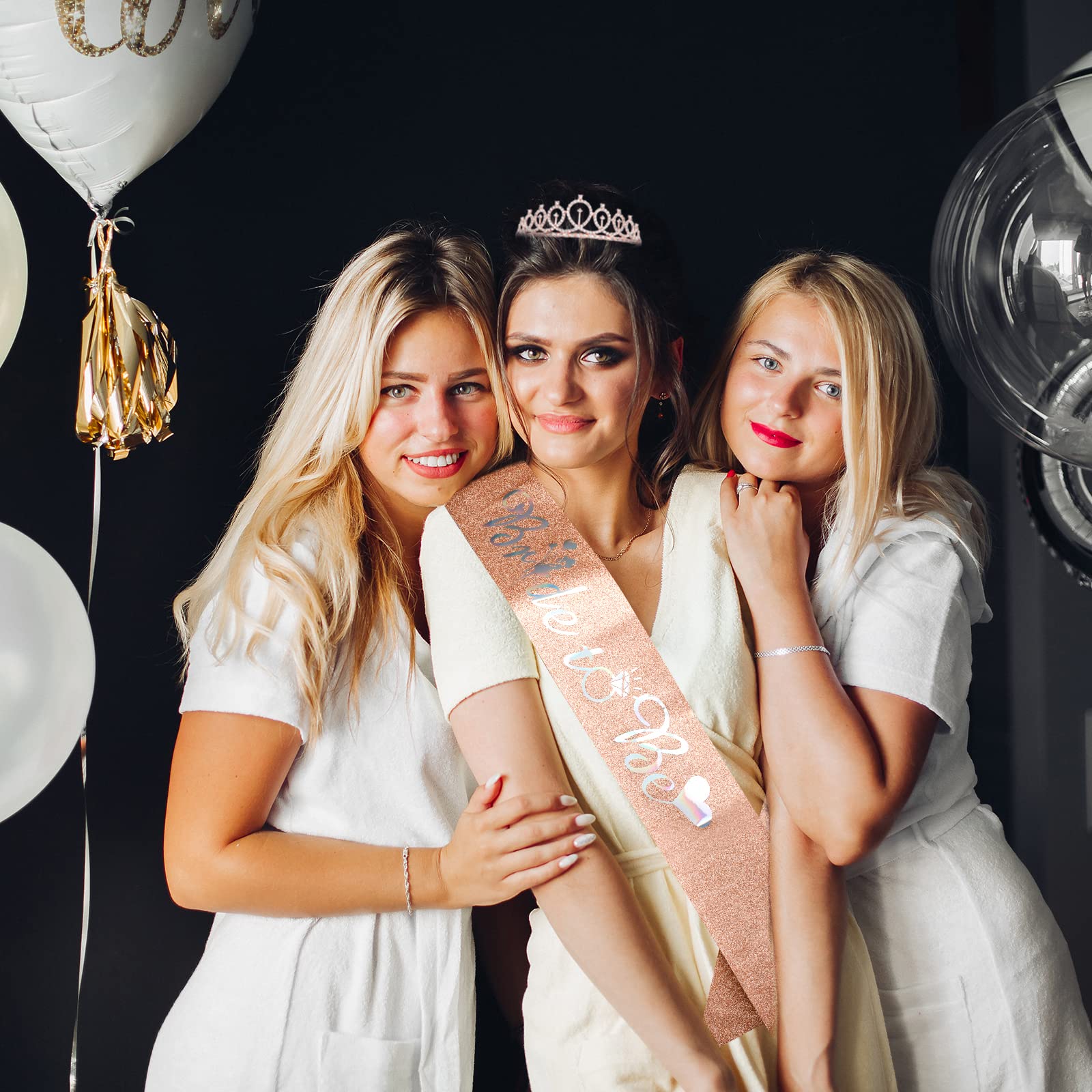 CIEHER Rose Gold Bridal Tiara & Sash Set - Elegant Bride To Be Crown & Decorations for Bridal Showers, Bachelorette Parties & Engagement Celebrations - Perfect Gift for Future Brides & Wedding Queen Vibes
