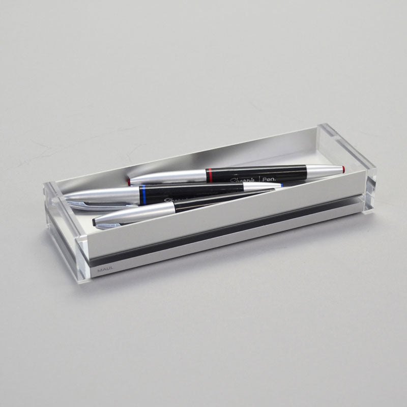 Premium Aluminum & Acrylic Pen Tray Organizer - Sleek Desk Accessory for Office, Home, or School Use - Perfect for Pens, Pencils, Markers & Stationery Storage