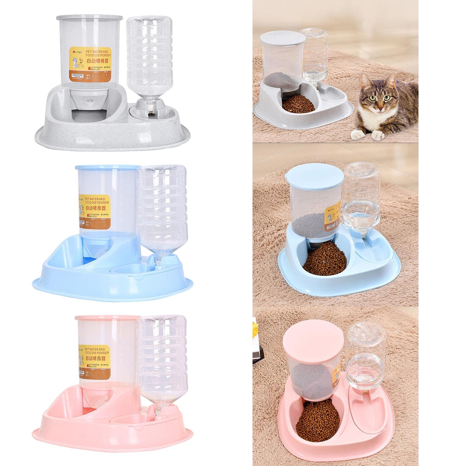 UJEAVETTE® 自动宠物饮水机喂食器 - 猫狗通用智能喂水喂食一体机，蓝色，适合家庭、办公室、旅行使用