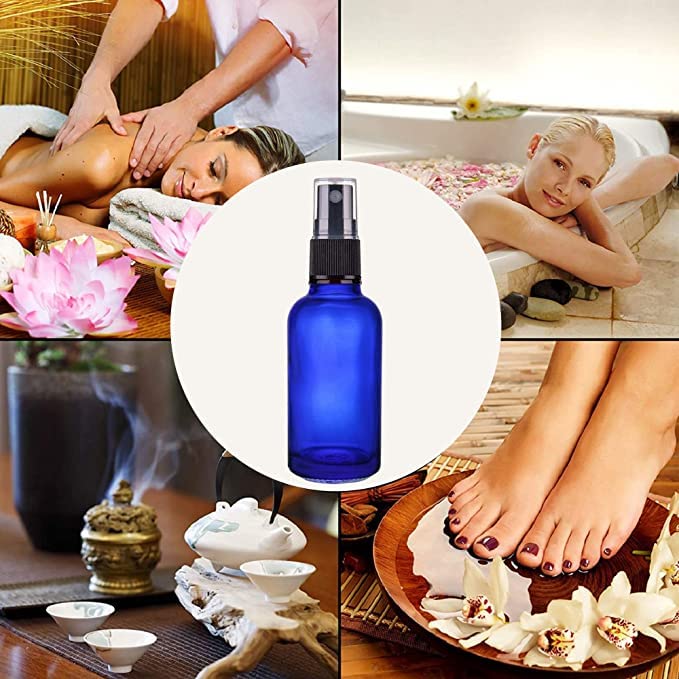 PHARCOS 30ml Blue Glass Spray Bottle with Pump - Refillable Essential Oil Bottle for Perfume, Aromatherapy & DIY Remedies | Travel-Sized Home & Beauty Storage Solution (Pack of 2) - Perfect for Skincare, Haircare & Room Fragrance