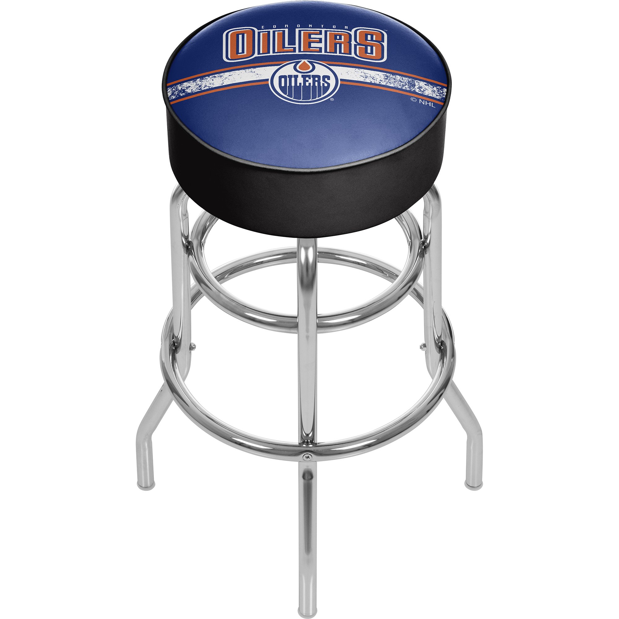 NHL Chrome Bar Stool with Swivel - Edmonton Oilers Hockey Team Themed Gameroom Furniture for Man Cave, Sports Bar & Home Decor