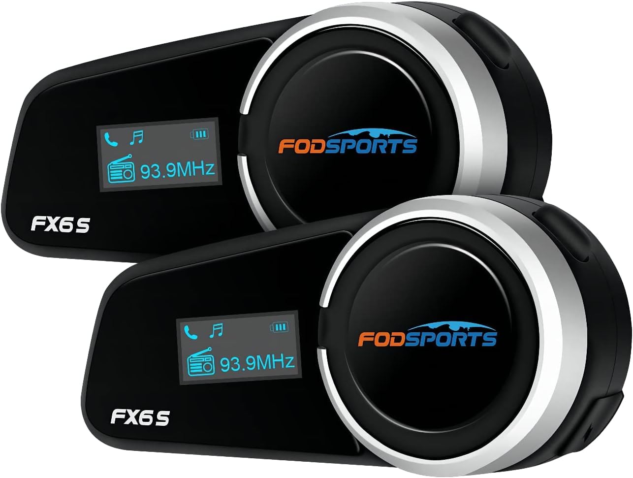 Fodsports FX6 Bluetooth Motorcycle Headset - 6 Rider Intercom System with 1000m Range, Voice Control & LED Display (2 Pack FX6S) - Perfect for Group Rides, Touring & Motorcycle Communication While Charging
