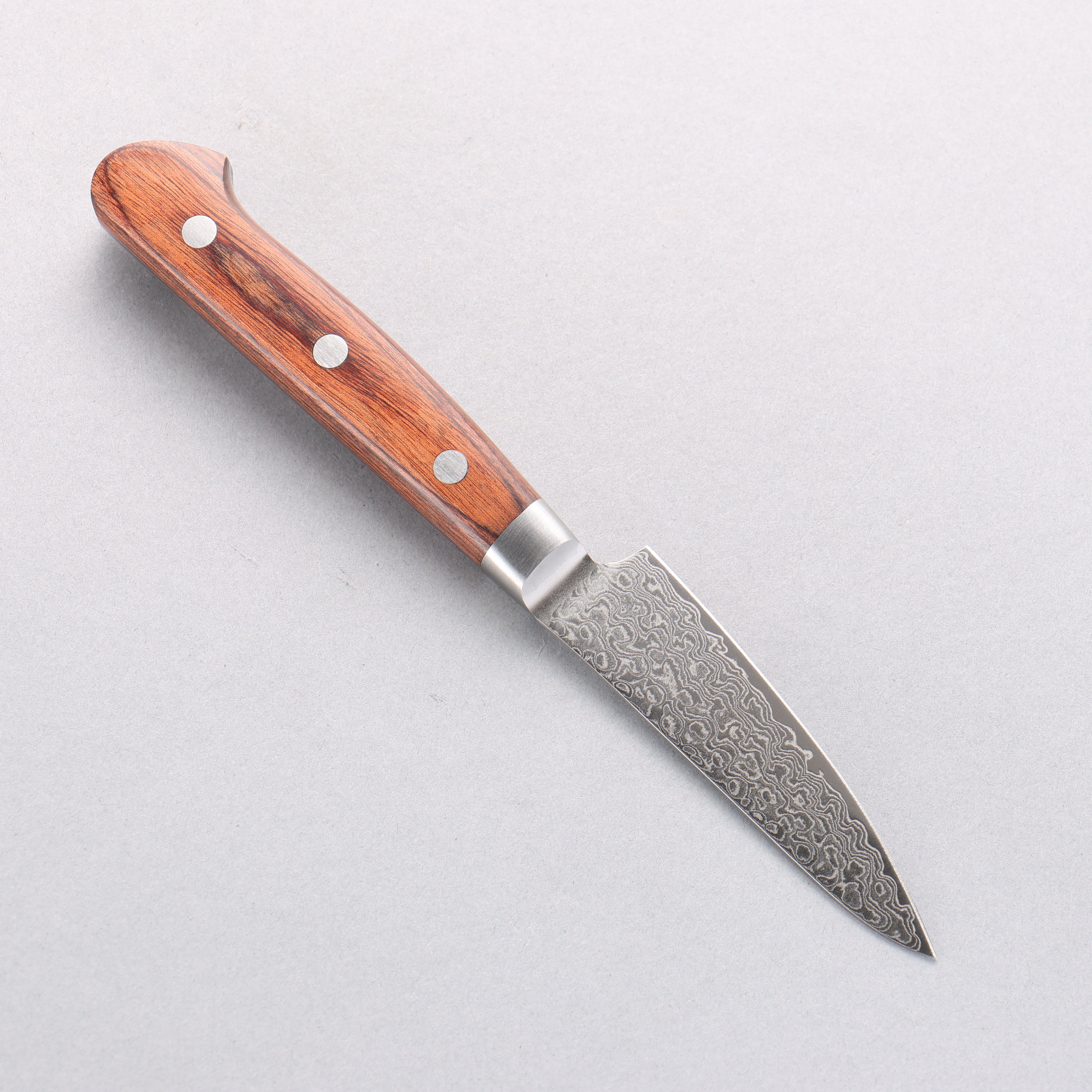 Seisuke Mokusei ZA 18 Damascus Petty Knife 80mm - Mirrored Finish, Brown Pakka Wood Handle - Perfect for Kitchen Slicing, Fruit Cutting & Food Prep