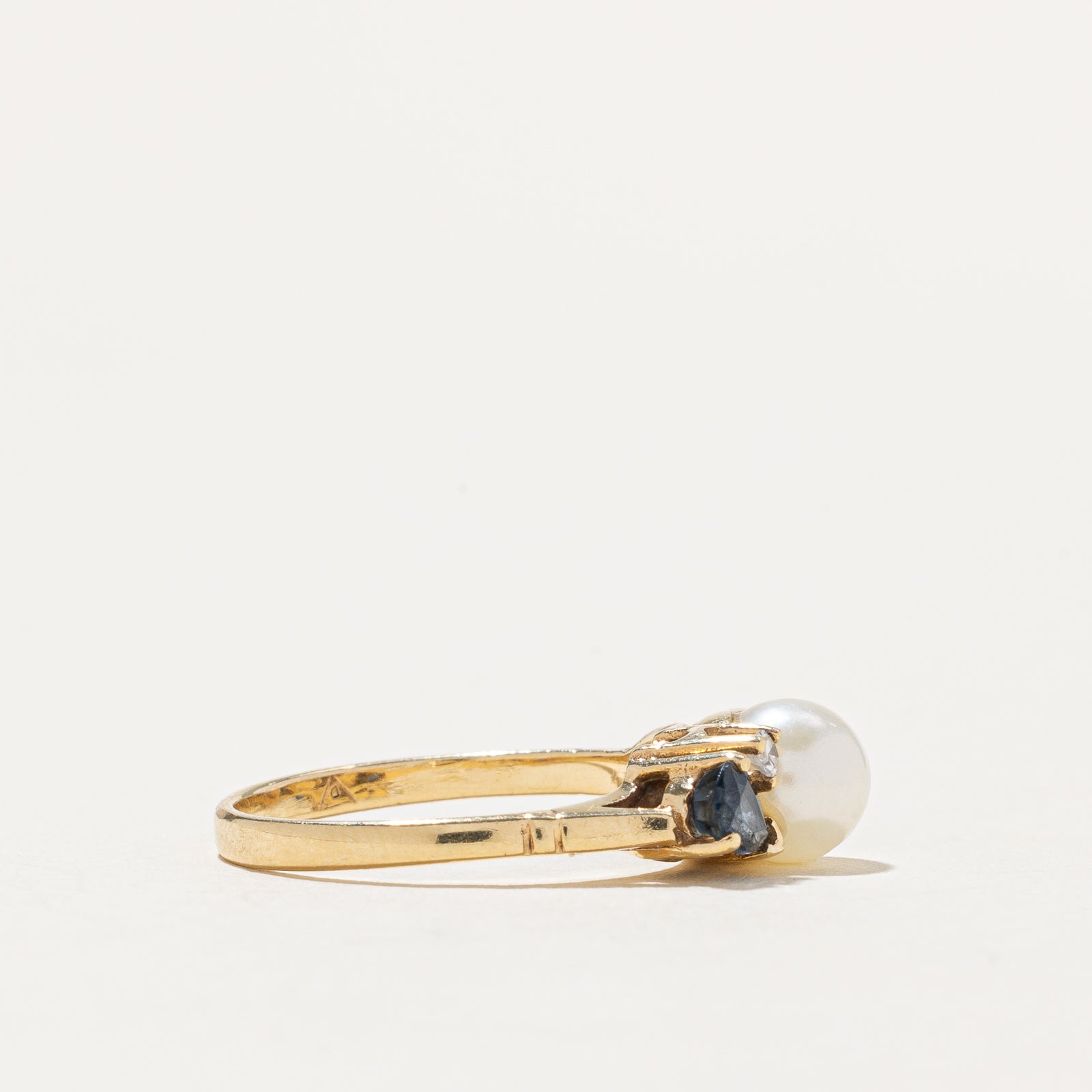 Pearl Sapphire Diamond Ring 0.50ctw 14K Gold Engagement Ring for Women Size 5.5 - Perfect for Wedding, Anniversary & Special Occasion Gifts