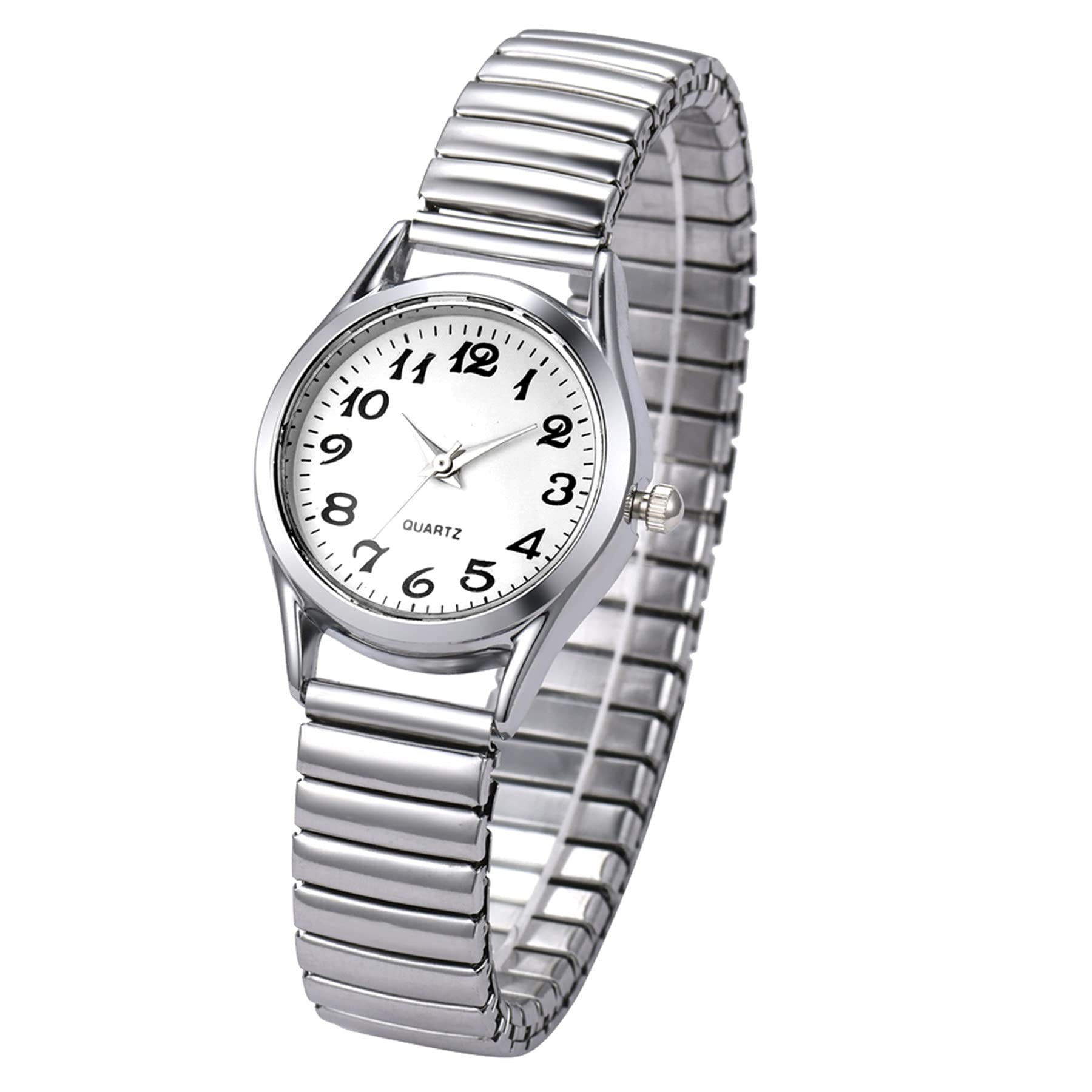 JewelryWe Women's Ultra Thin Easy Reader Watch - Gold & Silver Elastic Stretch Band Watches - Perfect for Work, Casual & Everyday Wear