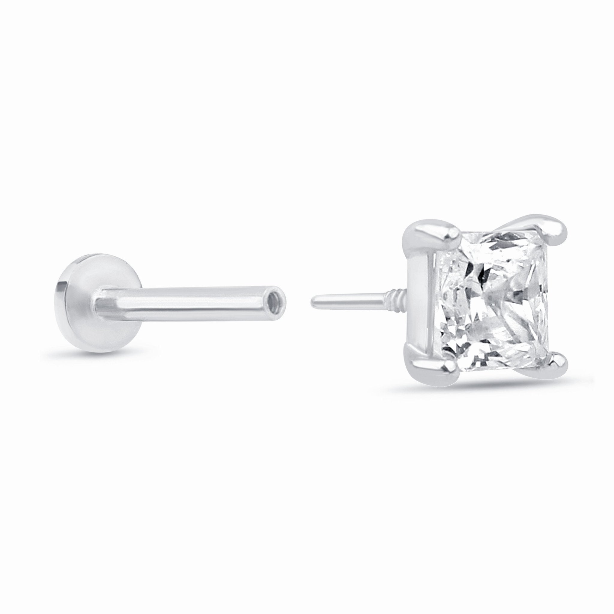 14k White Gold Princess Cut Gemstone Stud Earrings for Women - Elegant & Durable Flat Back Earrings for Everyday Wear, Parties & Special Occasions