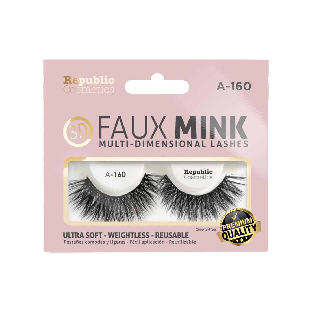 Republic Cosmetics 3D Faux Mink Eyelashes - Model A 160 (1 Pair) - Natural Looking False Lashes for Everyday Wear & Special Occasions